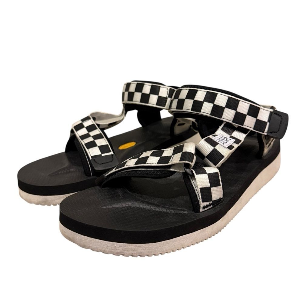 Suicoke Black White Checkered Straps Vibram Sole Sandals Men’s Sz 8 Women’s 10